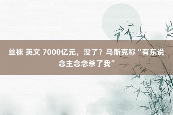 丝袜 英文 7000亿元，没了？马斯克称“有东说念主念念杀了我”